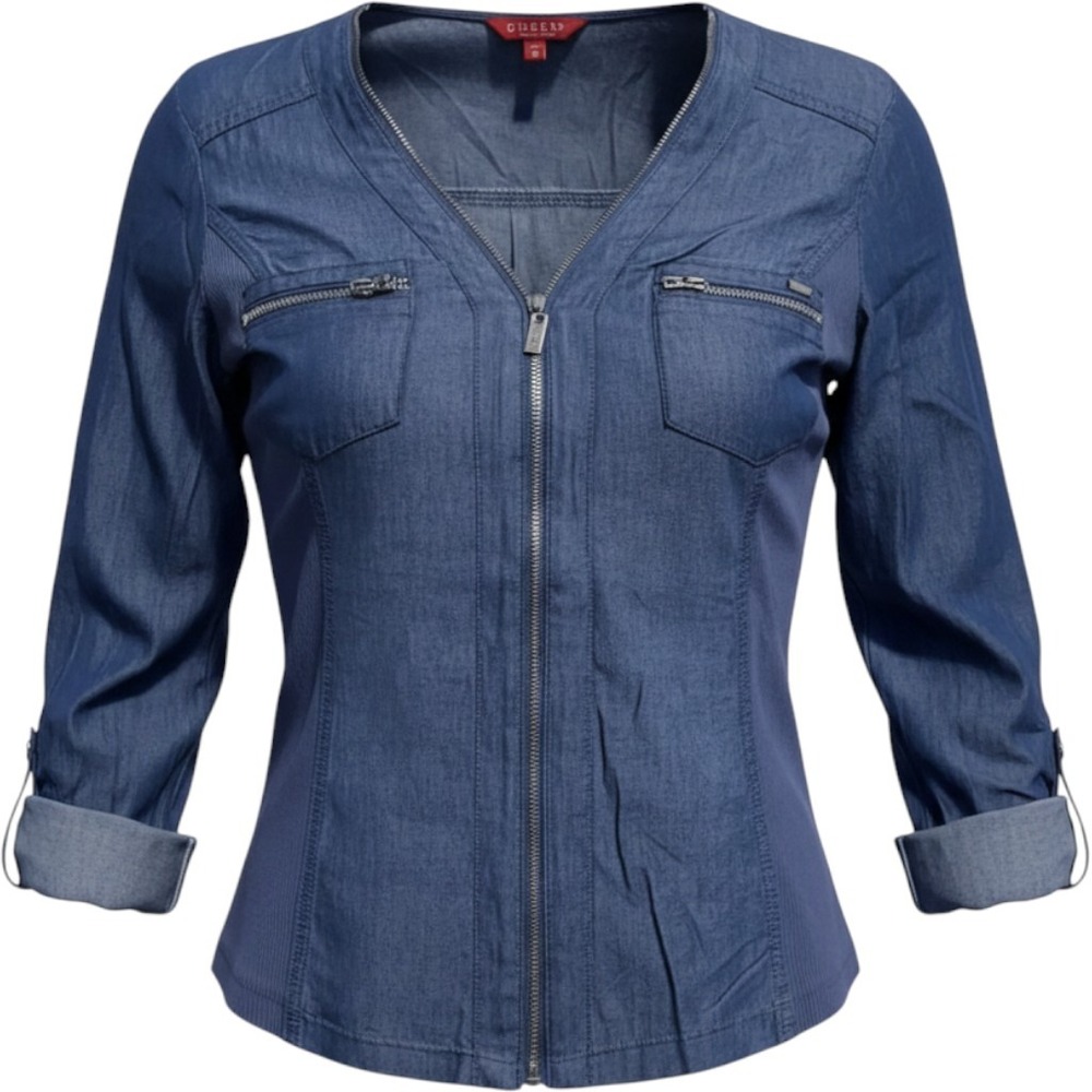 Guess Women's Blue Denim Full Zip Blouse Large